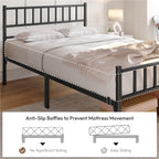 Bed Frame with Easy Assembly, 32cm, 204kg, Metal, Slatted Headboard Metal Single Double - product gallery image 17