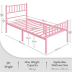 Bed Frame with Easy Assembly, 32cm, 204kg, Metal, Slatted Headboard Metal Single Double - product gallery image 3