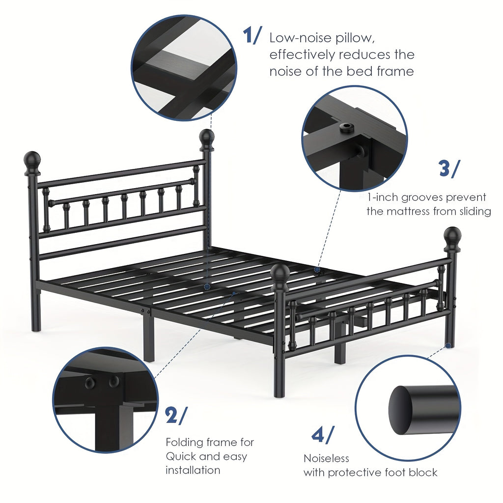 Bed Frame with Easy Assembly, 32cm, 272kg, Metal, Vintage Metal in Black Single, Double - product gallery image 4