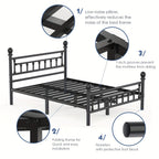 Bed Frame with Easy Assembly, 32cm, 272kg, Metal, Vintage Metal in Black Single, Double - product gallery image 4