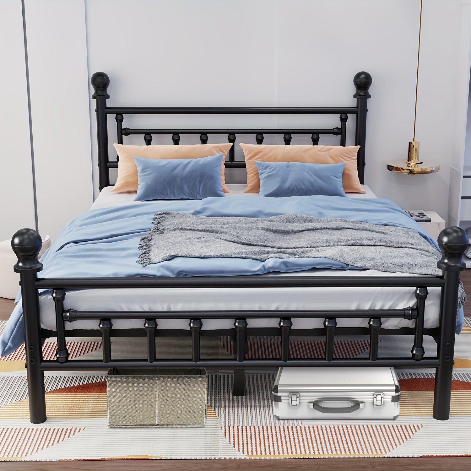 Bed Frame with Easy Assembly, 32cm, 272kg, Metal, Vintage Metal in Black Single, Double