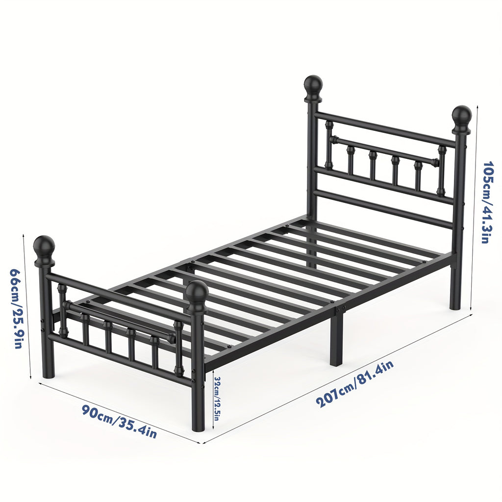 Bed Frame with Easy Assembly, 32cm, 272kg, Metal, Vintage Metal in Black Single, Double - Single:90*190*105cm option