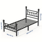 Bed Frame with Easy Assembly, 32cm, 272kg, Metal, Vintage Metal in Black Single, Double - Single:90*190*105cm option