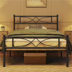 Bed Frame with Easy Assembly, 32cm, Metal, Curved Headboard Metal Platform Vintage Style - product gallery image 2