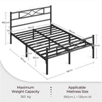 Bed Frame with Easy Assembly, 32cm, Metal, Curved Headboard Metal Platform Vintage Style - product gallery image 6