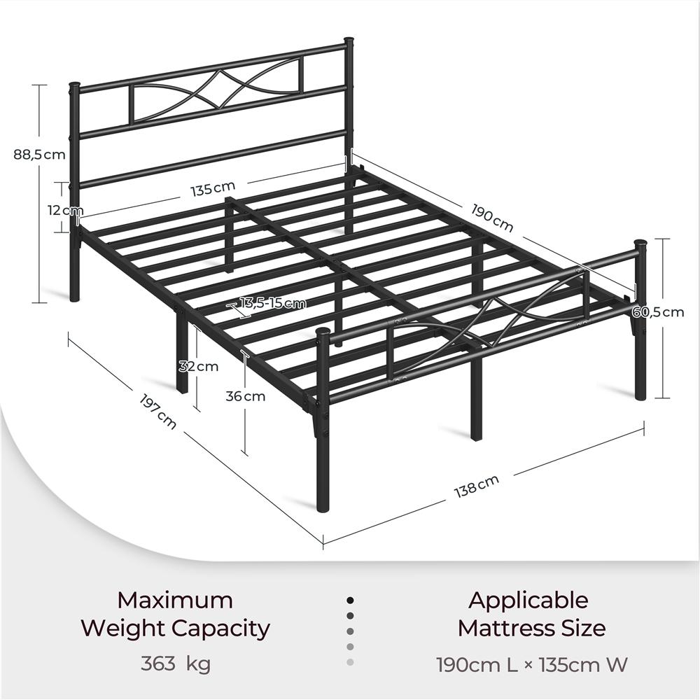 Bed Frame with Easy Assembly, 32cm, Metal, Curved Headboard Metal Platform Vintage Style - product gallery image 6