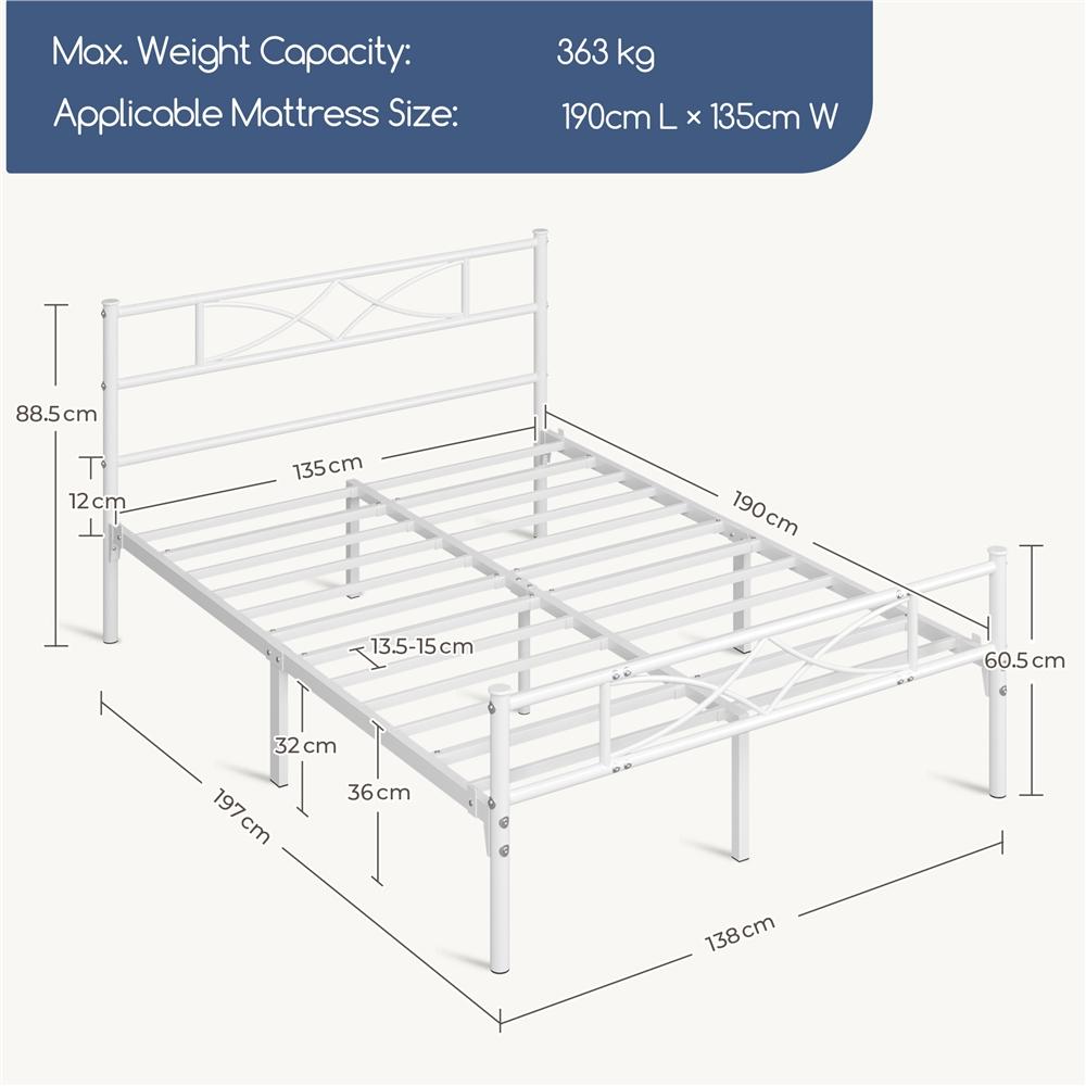 Bed Frame with Easy Assembly, 32cm, Metal, Curved Headboard Metal Platform Vintage Style - product gallery image 9