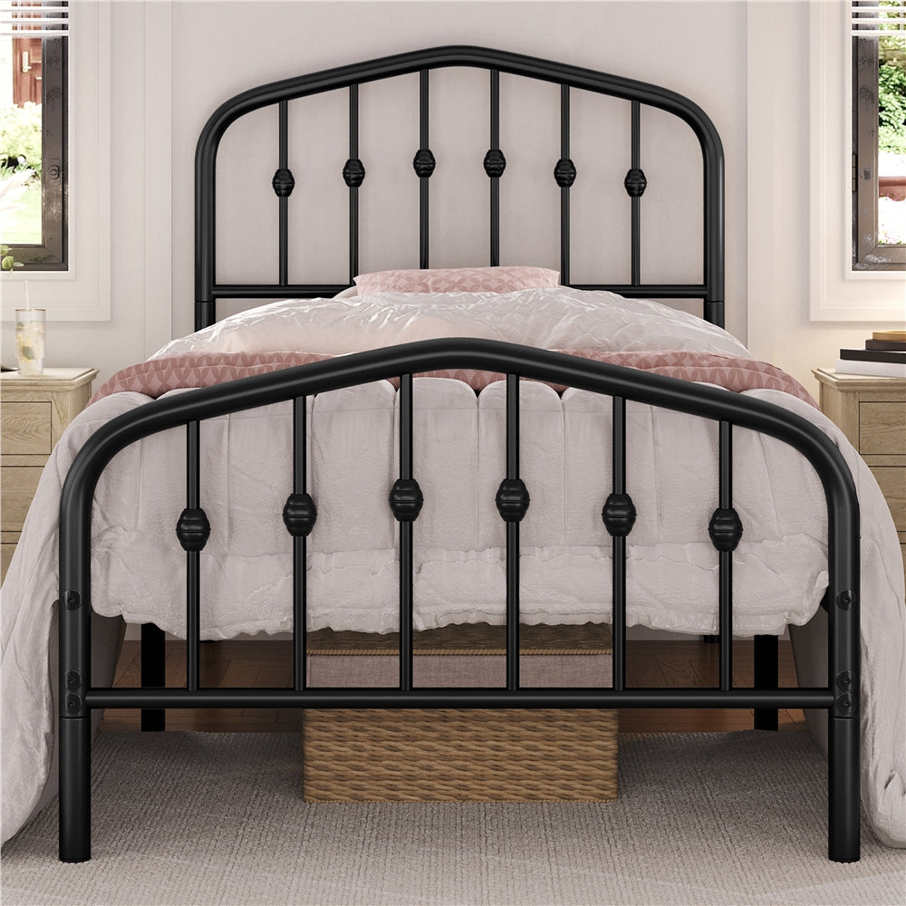 Bed Frame with Easy Assembly, Metal Arched Headboard Footboard Farmhouse - product gallery image 3