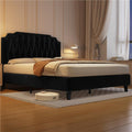 Bed Frame with Easy Assembly, Wood, Upholstered Double King Button-Tufted Velvet - Black, King(5ft) option