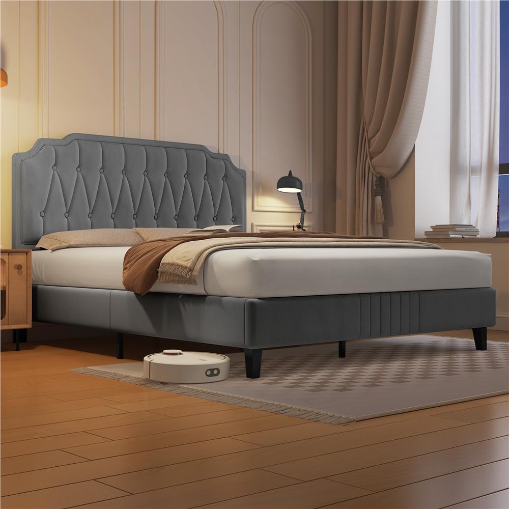 Bed Frame with Easy Assembly, Wood, Upholstered Double King Button-Tufted Velvet - product gallery image 16