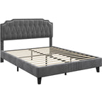 Bed Frame with Easy Assembly, Wood, Upholstered Double King Button-Tufted Velvet - product gallery image 3
