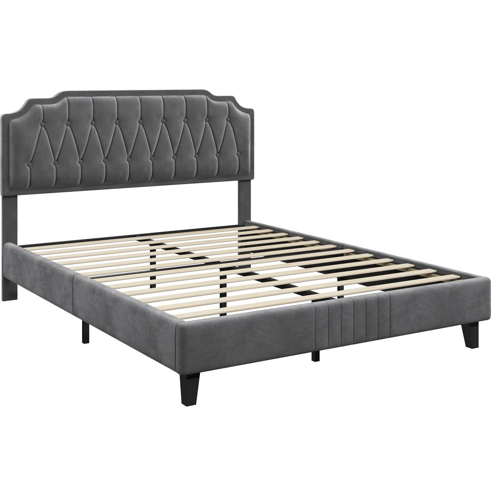 Bed Frame with Easy Assembly, Wood, Upholstered Double King Button-Tufted Velvet - product gallery image 3