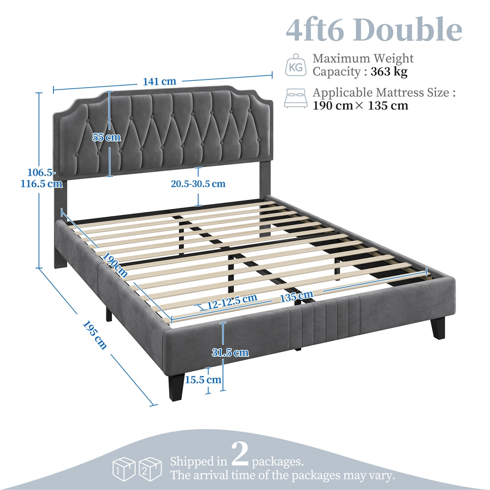 Bed Frame with Easy Assembly, Wood, Upholstered Double King Button-Tufted Velvet - product gallery image 4