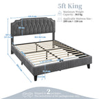 Bed Frame with Easy Assembly, Wood, Upholstered Double King Button-Tufted Velvet - product gallery image 5