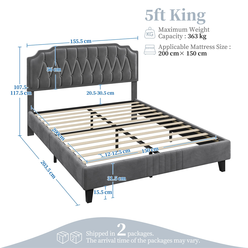 Bed Frame with Easy Assembly, Wood, Upholstered Double King Button-Tufted Velvet - product gallery image 5