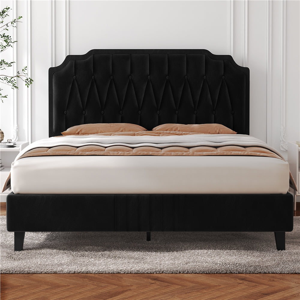 Bed Frame with Easy Assembly, Wood, Upholstered Double King Button-Tufted Velvet - product gallery image 8