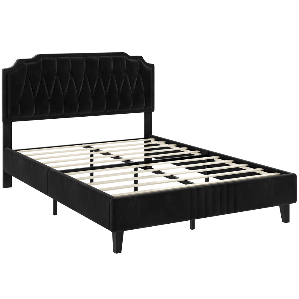 Bed Frame with Easy Assembly, Wood, Upholstered Double King Button-Tufted Velvet - product gallery image 9