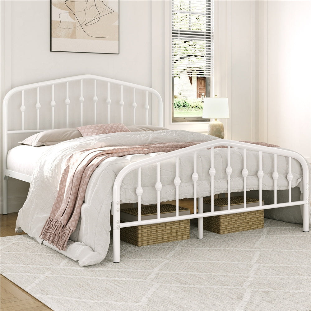 Bed Frame with Metal Crown-Inspired Arched Headboard