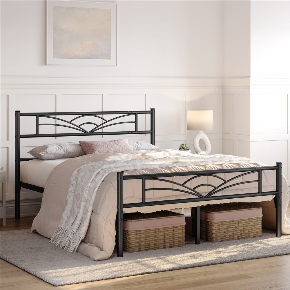 Bed Frame with Metal, Double, Metal Cloud Design Headboard Footboard - product gallery image 2