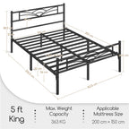 Bed Frame with Metal, Double, Metal Cloud Design Headboard Footboard - product gallery image 3
