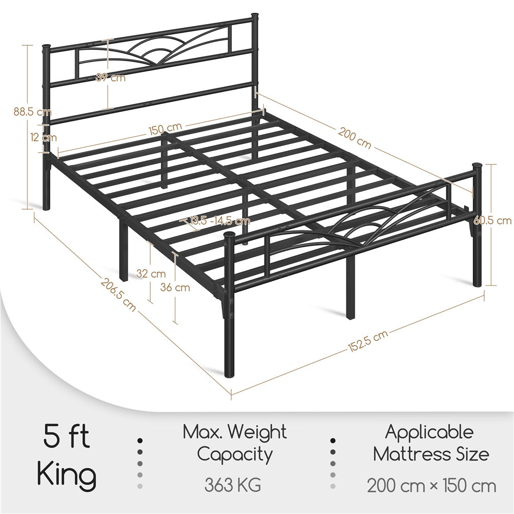 Bed Frame with Metal, Double, Metal Cloud Design Headboard Footboard - product gallery image 3
