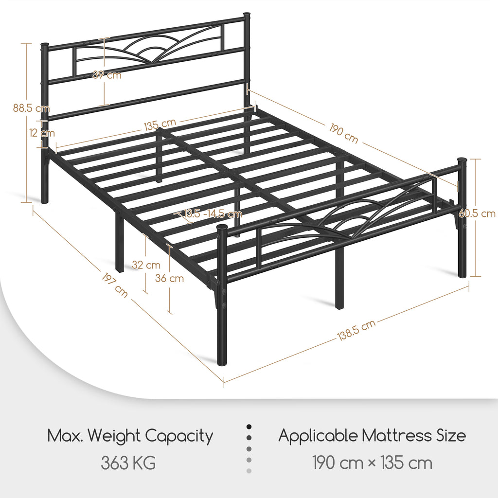 Bed Frame with Metal, Double, Metal Cloud Design Headboard Footboard - product gallery image 6