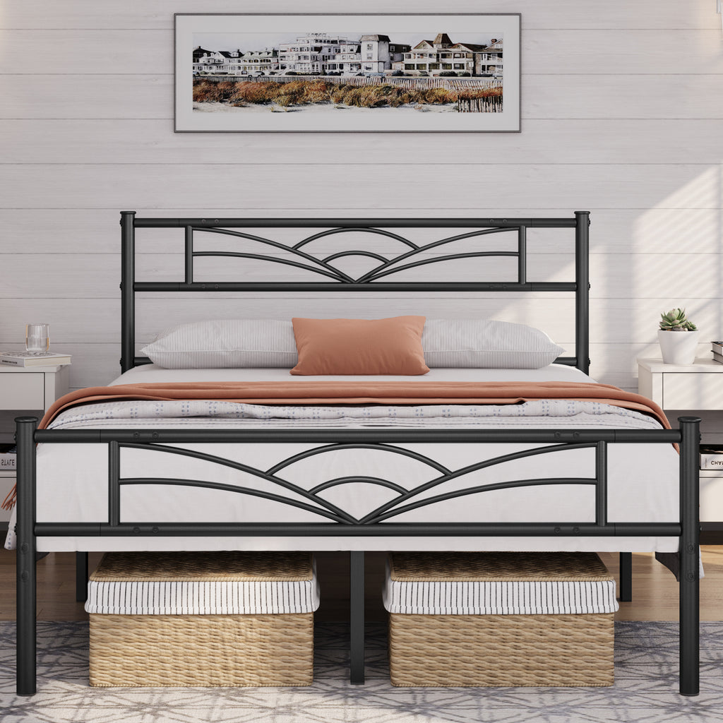 Bed Frame with Metal, Double, Metal Cloud Design Headboard Footboard