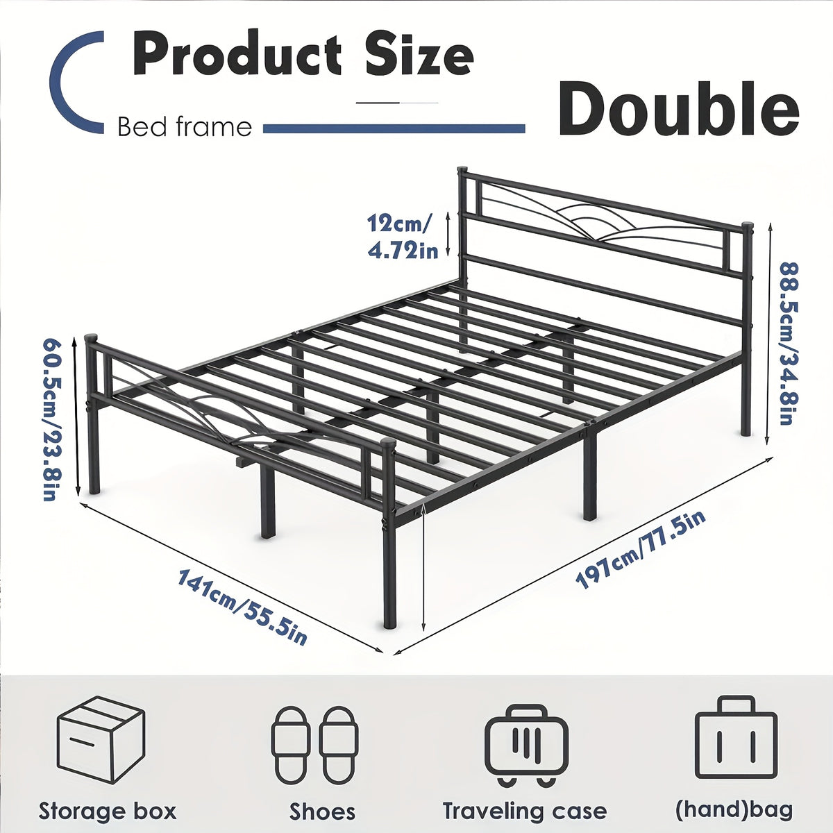 Bed Frame with Non-Slip, Easy Assembly, Metal for bedrooms - Double option