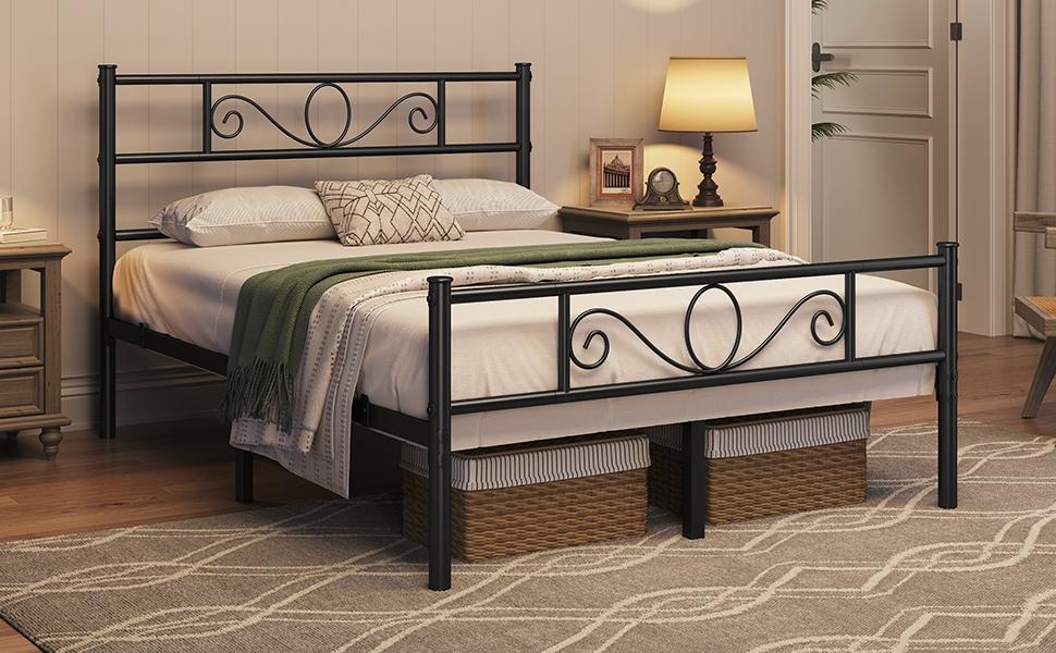 Bed Frame with Non-Slip, Easy Assembly, Metal, Scroll Headboard Metal Under-Bed Storage - product gallery image 12
