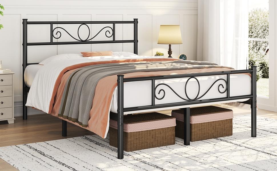 Bed Frame with Non-Slip, Easy Assembly, Metal, Scroll Headboard Metal Under-Bed Storage - product gallery image 13