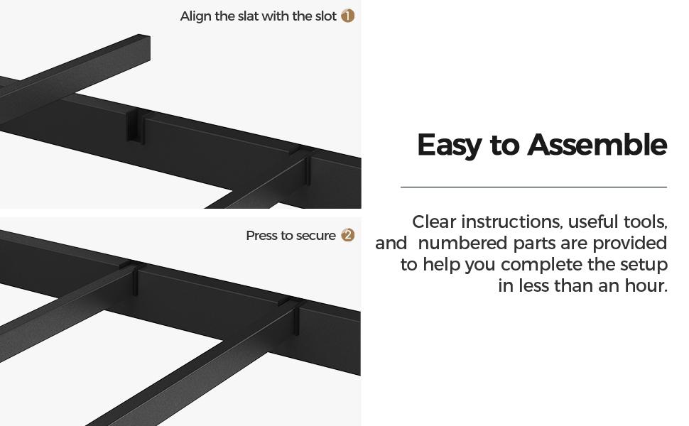 Bed Frame with Non-Slip, Easy Assembly, Metal, Scroll Headboard Metal Under-Bed Storage - product gallery image 14