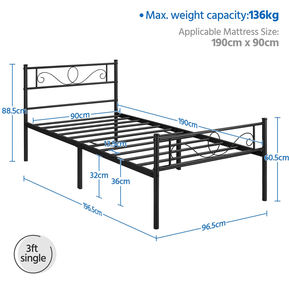 Bed Frame with Non-Slip, Easy Assembly, Metal, Scroll Headboard Metal Under-Bed Storage - product gallery image 2