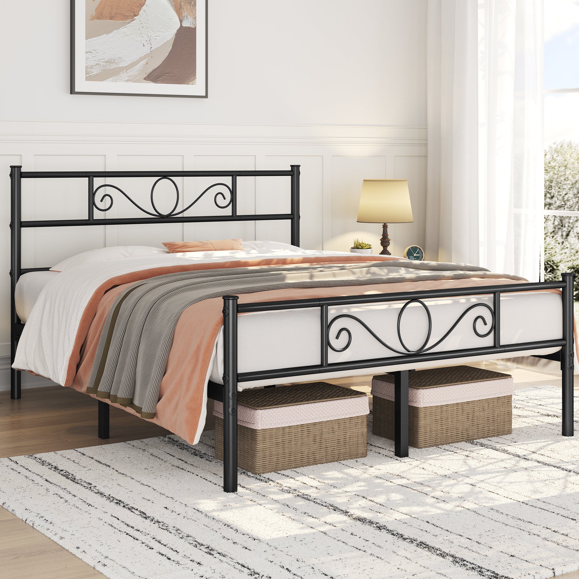 Bed Frame with Non-Slip, Easy Assembly, Metal, Scroll Headboard Metal Under-Bed Storage - product gallery image 5