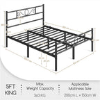 Bed Frame with Non-Slip, Easy Assembly, Metal, Scroll Headboard Metal Under-Bed Storage - product gallery image 7