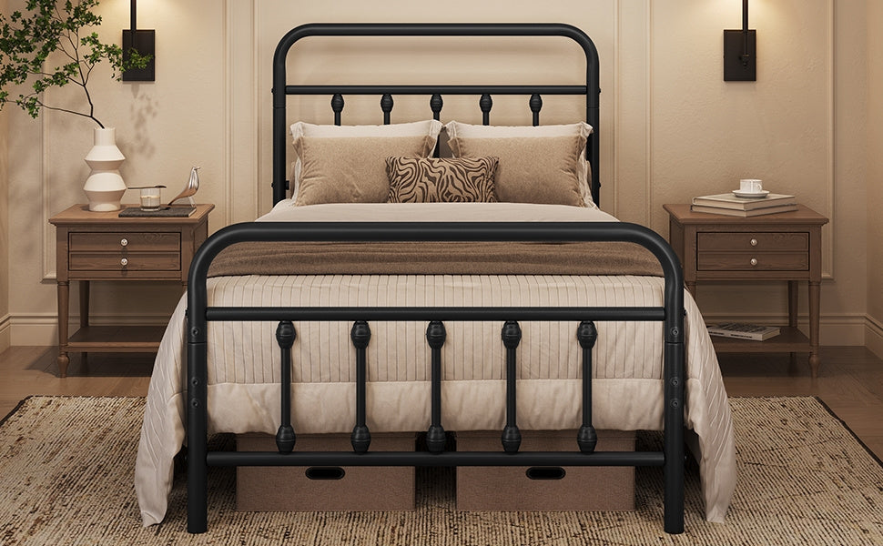 Bed Frame with Non-Slip, Metal, 5ft King, Vintage Iron Metal High Headboard Footboard - product gallery image 10