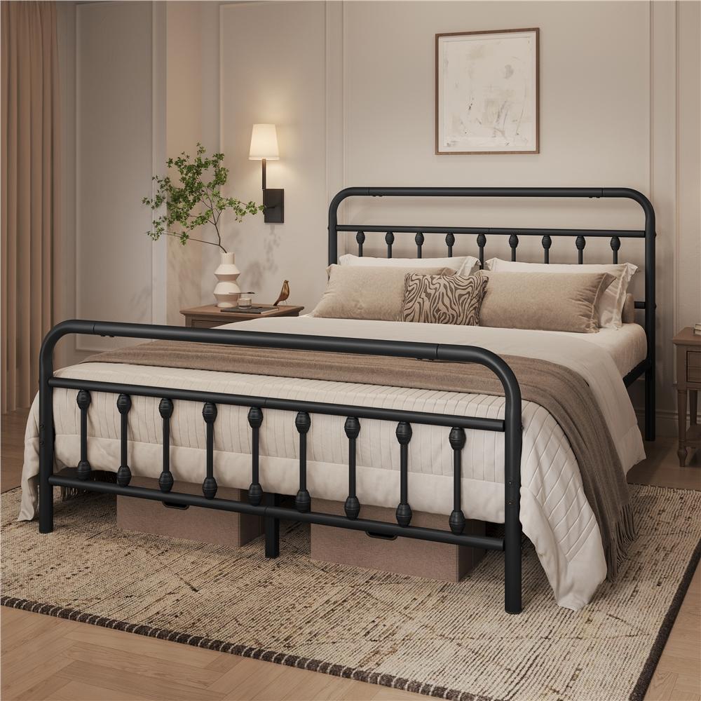 Bed Frame with Non-Slip, Metal, 5ft King, Vintage Iron Metal High Headboard Footboard - product gallery image 12