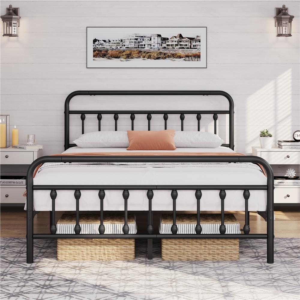 Bed Frame with Non-Slip, Metal, 5ft King, Vintage Iron Metal High Headboard Footboard - product gallery image 13