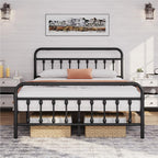 Bed Frame with Non-Slip, Metal, 5ft King, Vintage Iron Metal High Headboard Footboard - product gallery image 13