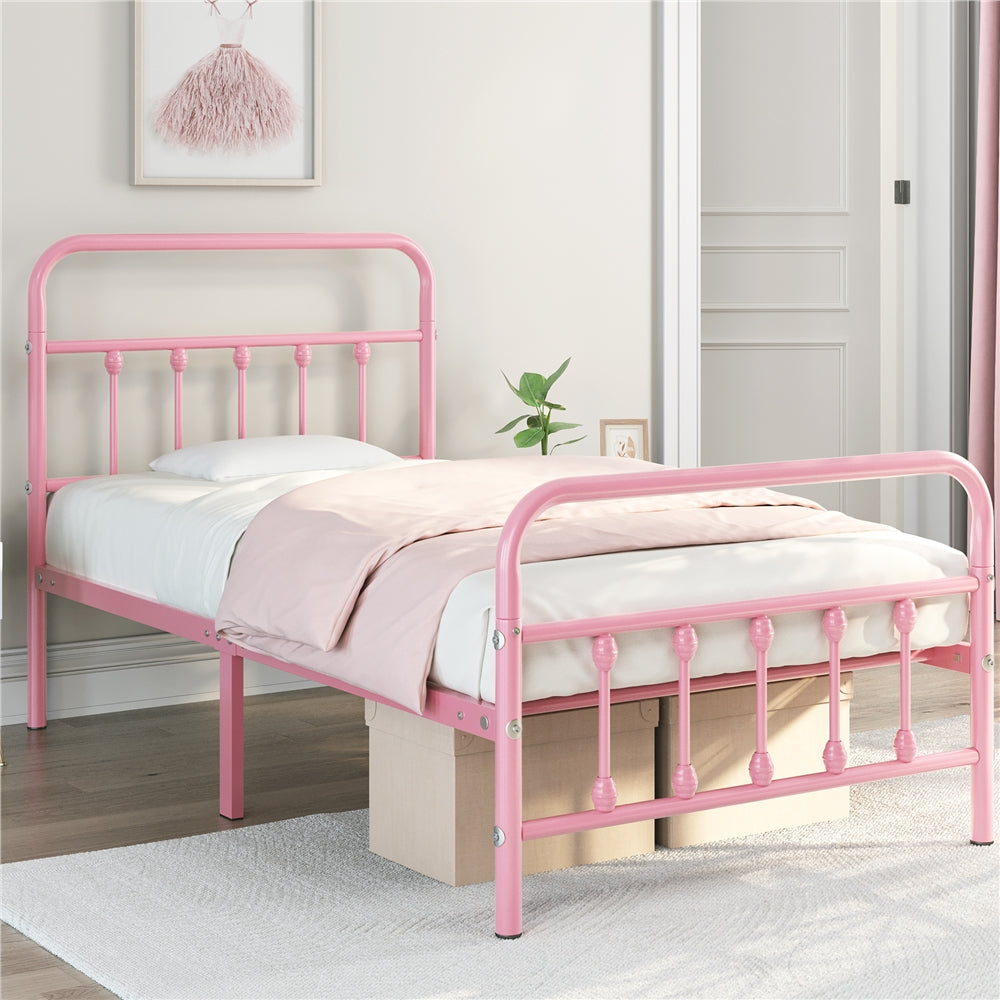 Bed Frame with Non-Slip, Metal, 5ft King, Vintage Iron Metal High Headboard Footboard - product gallery image 2