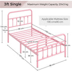 Bed Frame with Non-Slip, Metal, 5ft King, Vintage Iron Metal High Headboard Footboard - product gallery image 3