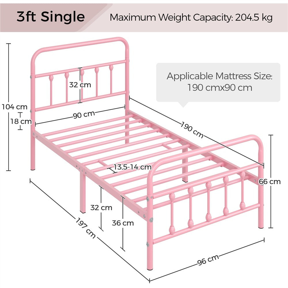 Bed Frame with Non-Slip, Metal, 5ft King, Vintage Iron Metal High Headboard Footboard - product gallery image 3