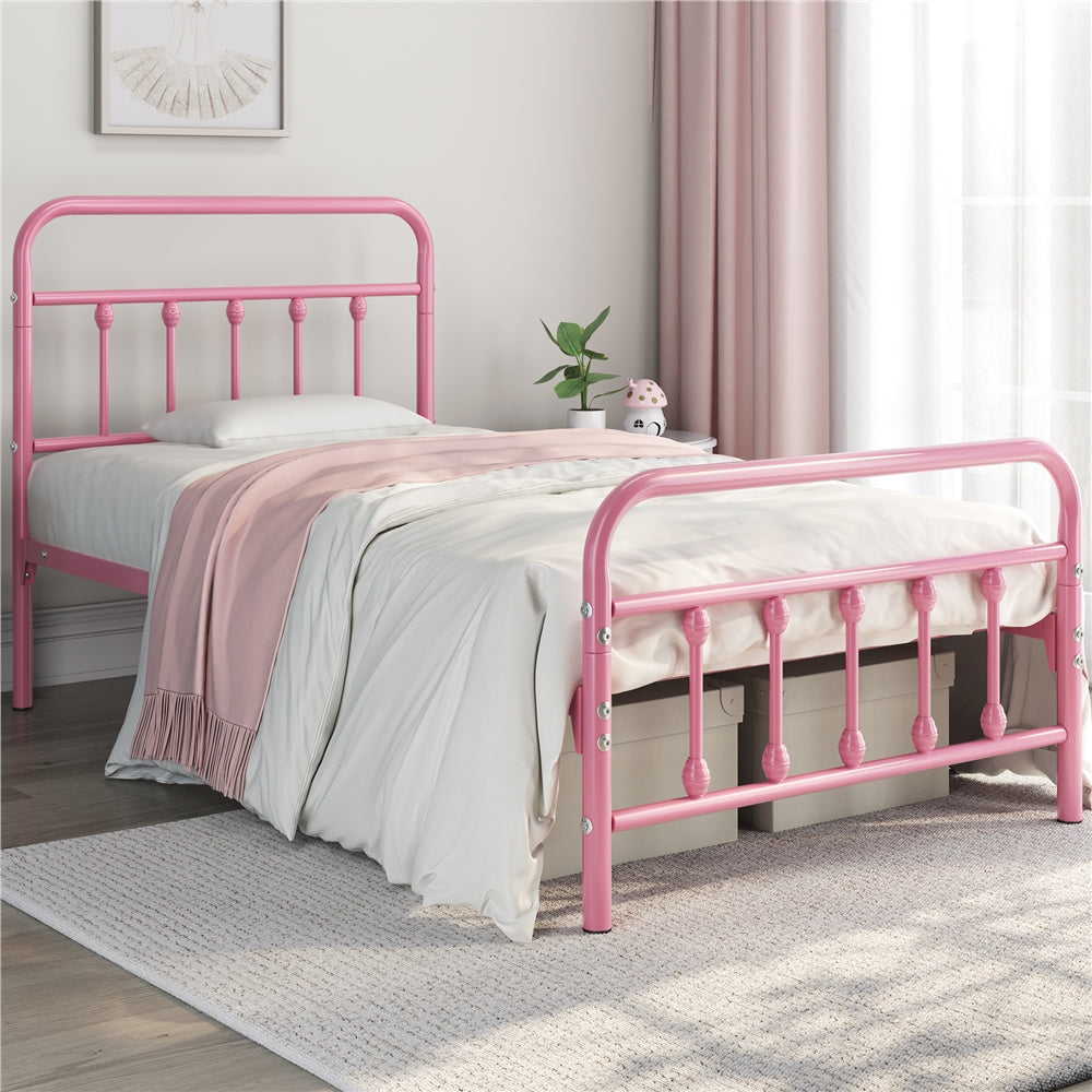 Bed Frame with Non-Slip, Metal, 5ft King, Vintage Iron Metal High Headboard Footboard - product gallery image 4