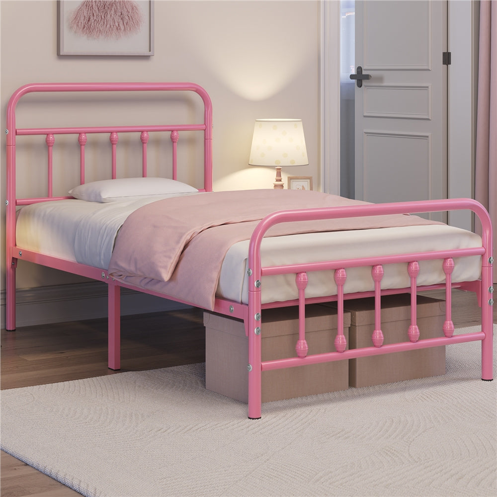 Bed Frame with Non-Slip, Metal, 5ft King, Vintage Iron Metal High Headboard Footboard - product gallery image 5