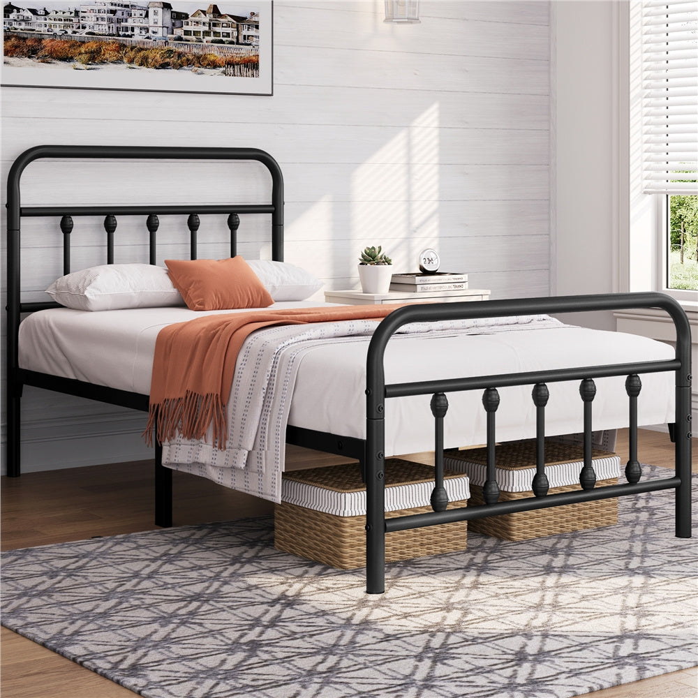 Bed Frame with Non-Slip, Metal, 5ft King, Vintage Iron Metal High Headboard Footboard - product gallery image 6