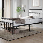 Bed Frame with Non-Slip, Metal, 5ft King, Vintage Iron Metal High Headboard Footboard - product gallery image 8