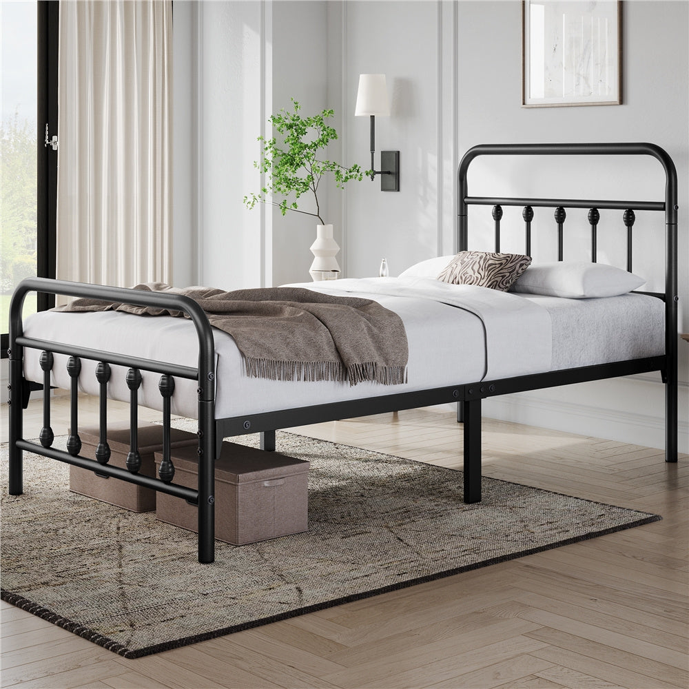 Bed Frame with Non-Slip, Metal, 5ft King, Vintage Iron Metal High Headboard Footboard - product gallery image 8