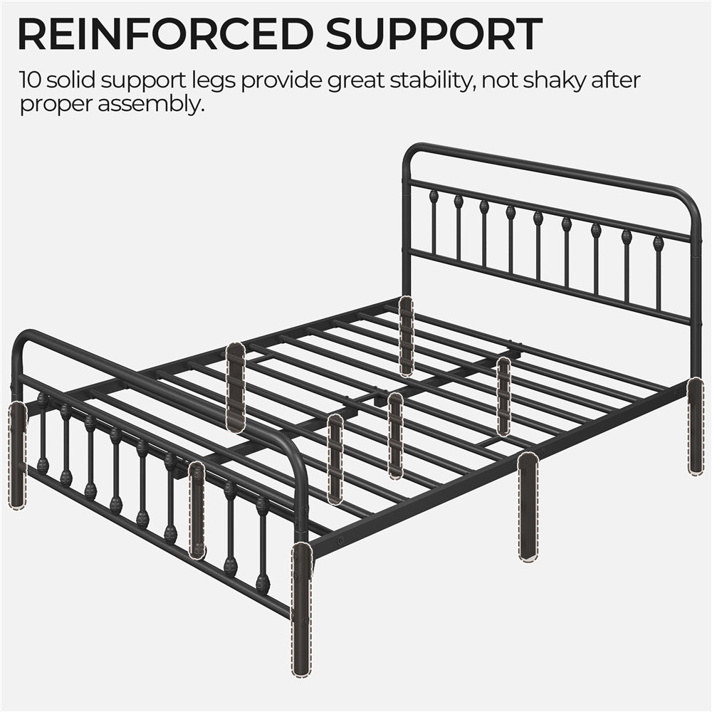 Bed Frame with Non-Slip, Metal, 5ft King, Vintage Iron Metal High Headboard Footboard - product gallery image 9
