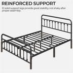 Bed Frame with Non-Slip, Metal, 5ft King, Vintage Iron Metal High Headboard Footboard - product gallery image 9