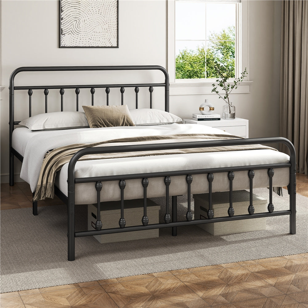 Bed Frame with Non-Slip, Metal, 5ft King, Vintage Iron Metal High Headboard Footboard