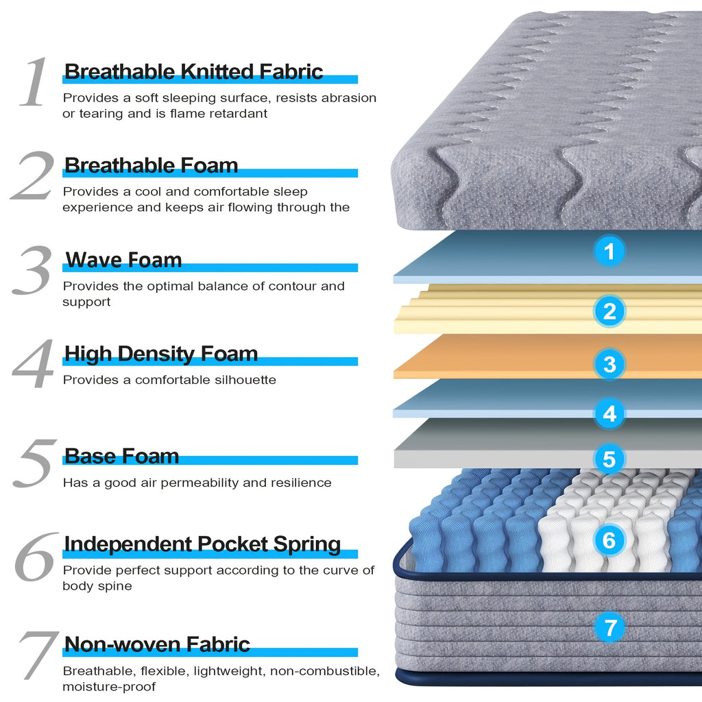 Bedroom & Bedding with 23cm, Memory Foam, Pocket Spring Hybrid Mattress Memory Foam - product gallery image 4
